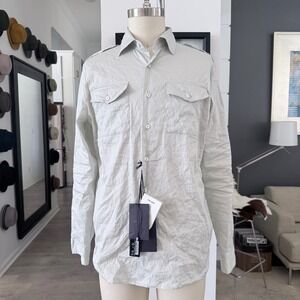 Prada Men's Wrinkly Cotton Blend Popeline Shirt, Size Med/Lg (39)